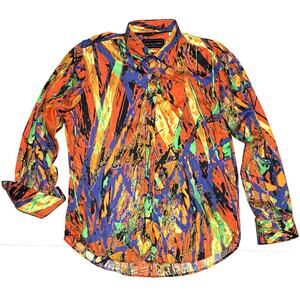 David Smith Shirt Mens Sz XL Bright Colors Neon Button Up Classic Fit Cotton